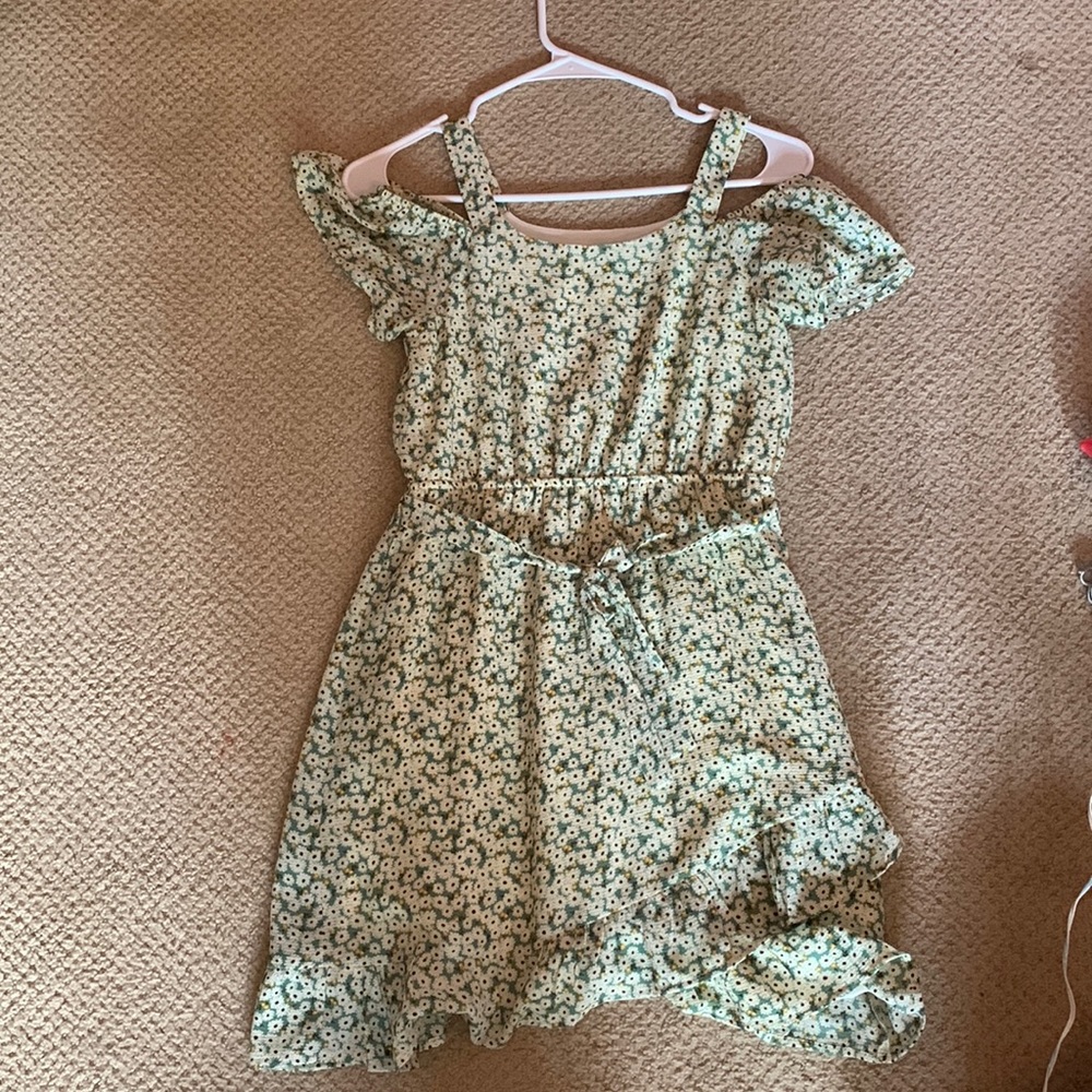 monteau floral dress, child/teen large, green and white